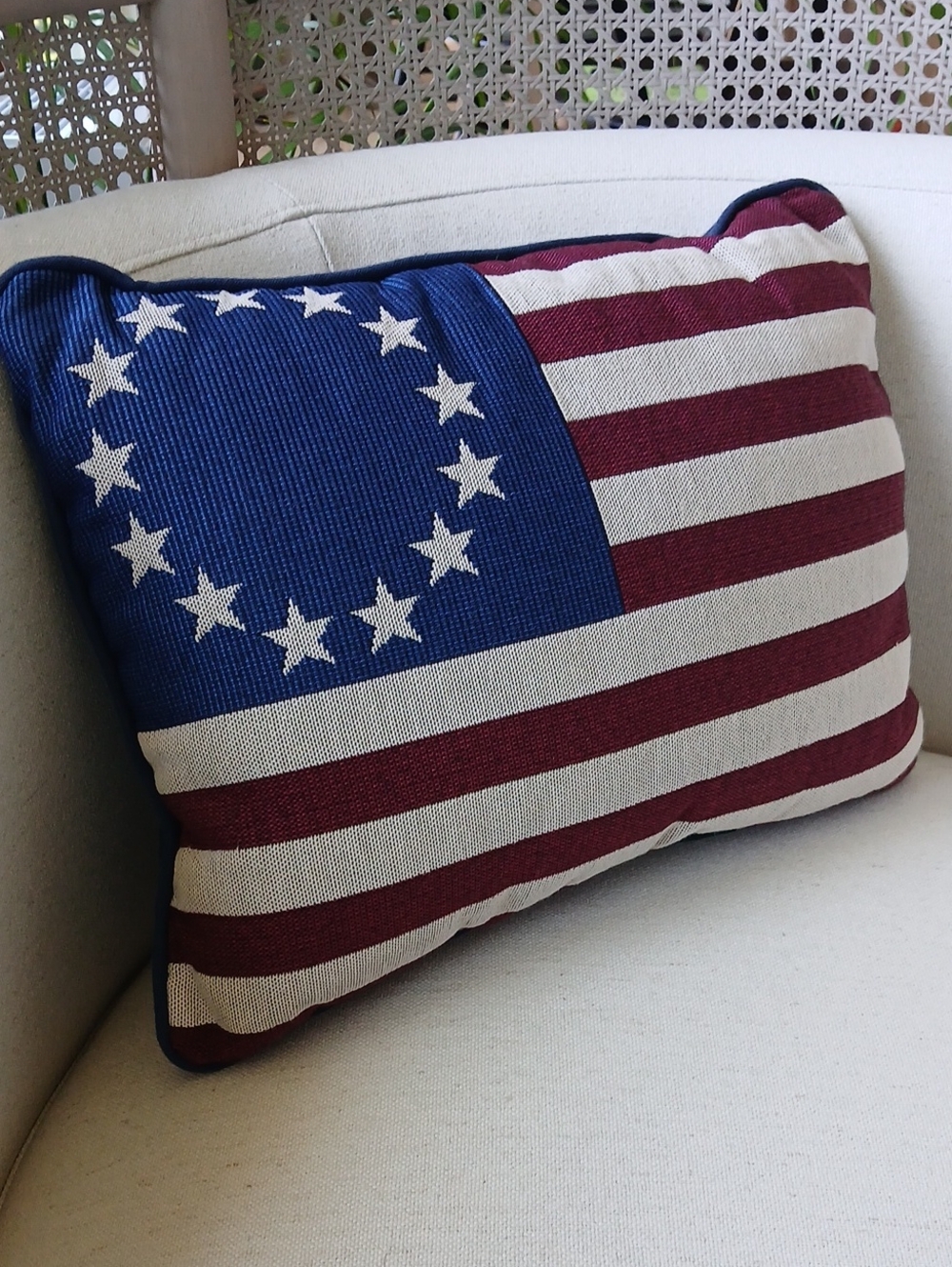Goodwin Weavers FIRST US FLAG Red Blue 13 Star Tapestry Pillow 16x13" Betsy Ross